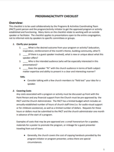 Program Activity Checklist